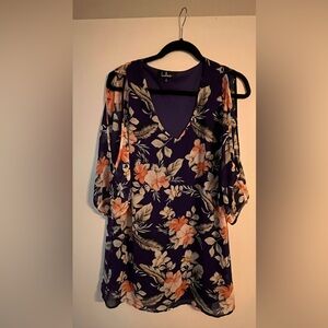 Used Shifting Dears Royal Blue Floral Print Long Sleeve Dress in good condition